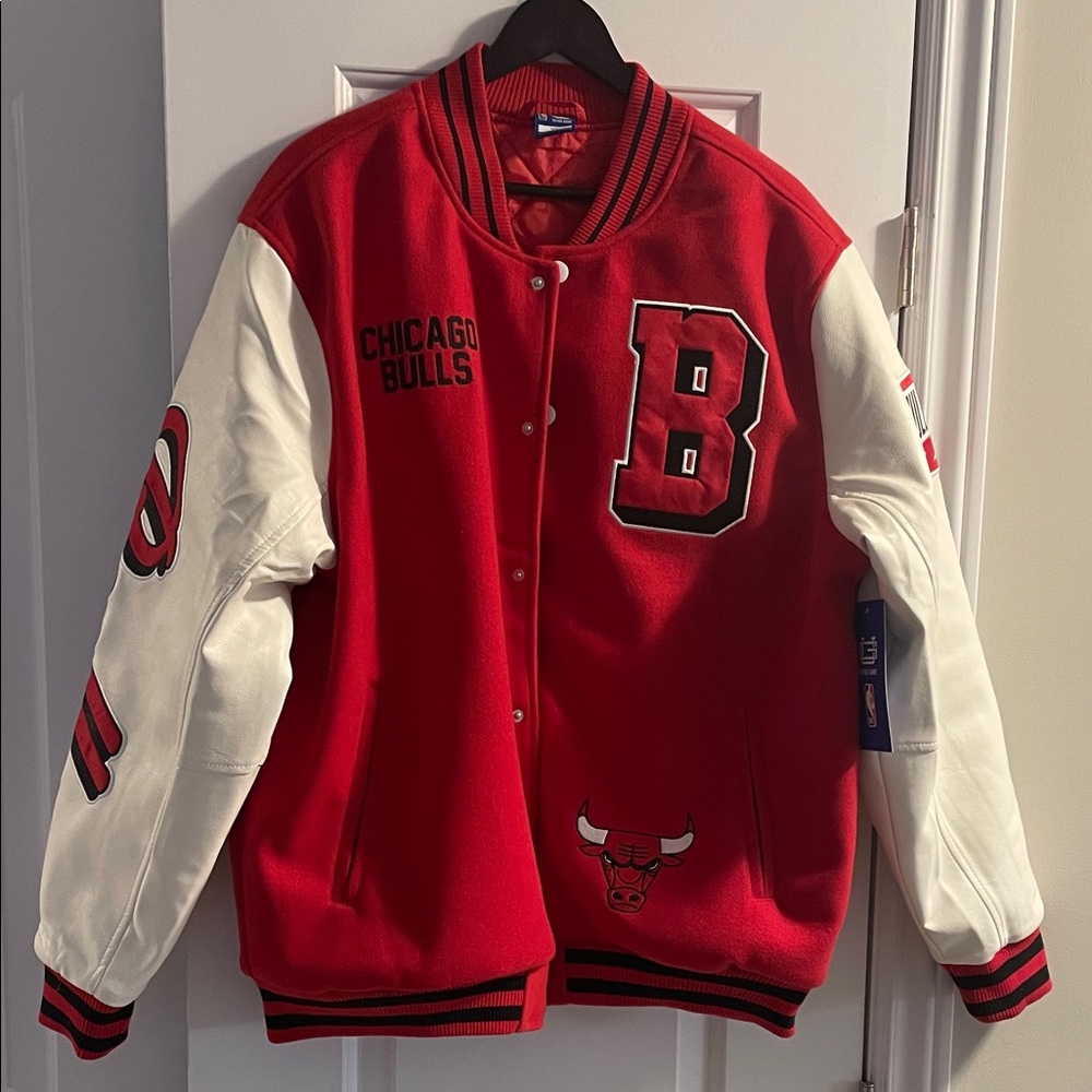 NBA Chicago Bulls Red and White Varsity Jacket